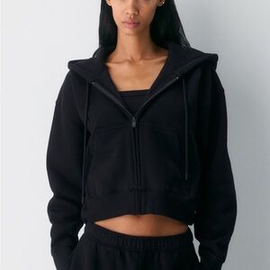 TNA Black Cropped Zip-Up Hoodie